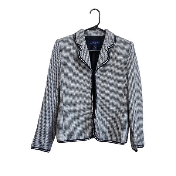 Charter Club Long Sleeve Collared Blazer Black White Houndstooth Tweed Size 4P - Picture 1 of 7